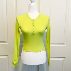 Skims Long Sleeve Crop Henley Top in Daffodil - Soft Breathable Ribbed Cotton